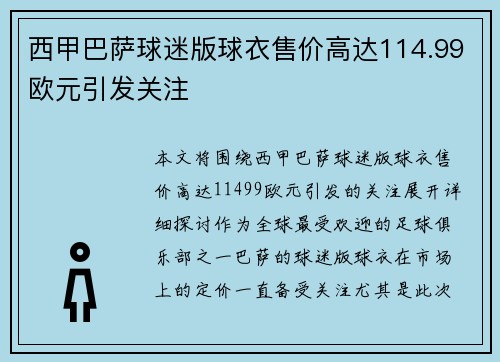西甲巴萨球迷版球衣售价高达114.99欧元引发关注 西甲巴萨球迷版球衣售价高达114.99欧元引发关注
